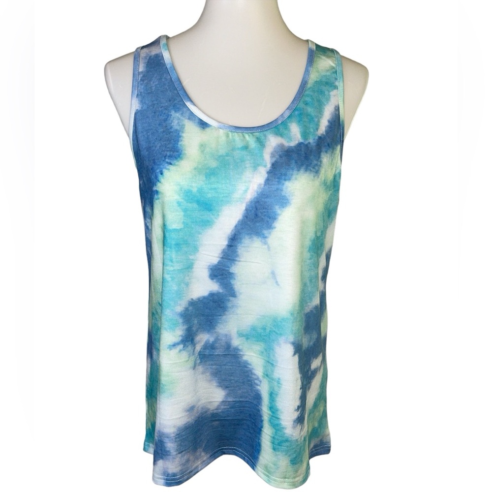 Blue Green Abstract Design Tank Top Size Medium NWOT